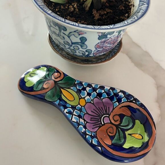 Talavera Spoon Rest Mexico Folk Art Holder Handcrafted Ceramic Pottery - Picture 2 of 13